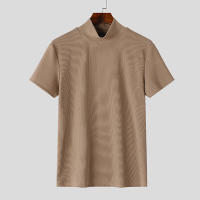 Camiseta INCERUN Para Hombre Color Sólido Cuello Alto Manga Corta Estilo Casual Verano Fitness Streetwear Moda Tops - details 6