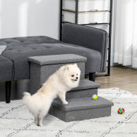 PawHut Escalera para Mascotas de 3 Peldaños Escalones para Perros Gatos con Tapas Abribles y Espacio de Almacenamiento 63,5x42,5x40,5 cm Gris - details 1