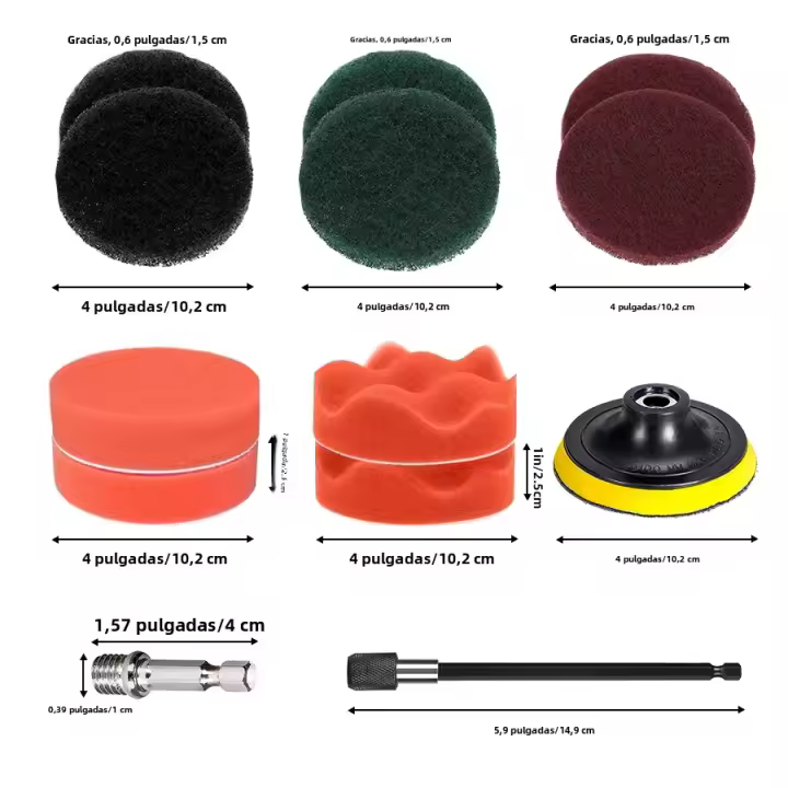 Juego De 12 Piezas De Cepillo De Perforación Para Limpieza Eléctrica Cepillo De Escobilla Y Esponja De Limpieza Para Azulejos Piso Baño Cocina - 1