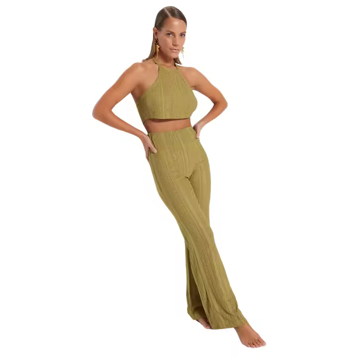 Trendyol Khaki Knitted Textured Crop Blouse Trousers Beach Set Tbess23Au00038 - 1