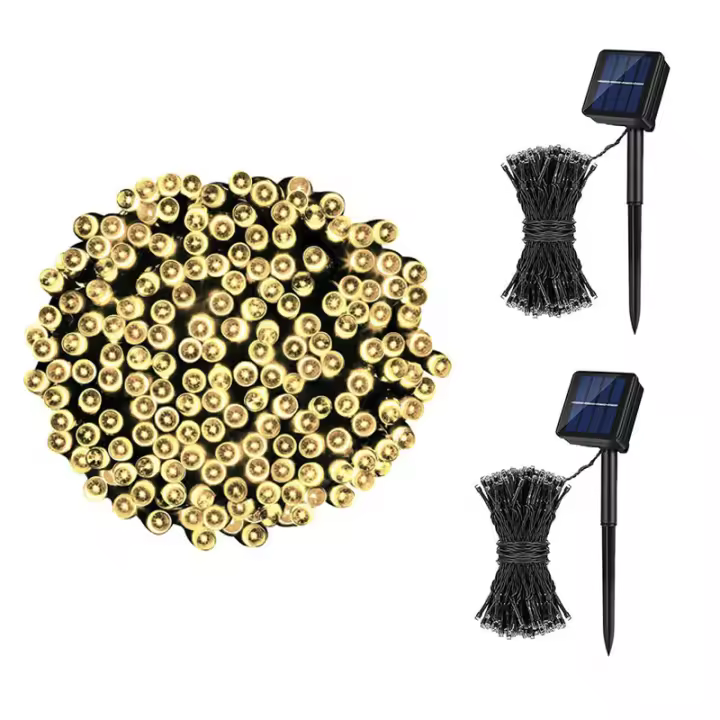 Guirnaldas Luces Exterior Solar, 7M 50LED luces solares led exterior jardin 8 Modos Blanco Cálido, Cadena de Luces Decoracion para Jardín Patio Bodas Árbol Terraza Fiestas, 4 Pack - 1