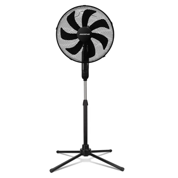 AIGOSTAR Ventilador de Pie Silencioso, 3 Velocidades, 7 Aspas, Oscilante 75°,60W, Altura Ajustable 108-125cm. Negro - 1