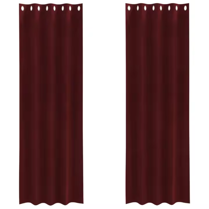 Cortinas Blackout de  con Ojales 2 pcs Rojo Vino Terciopelo - 1