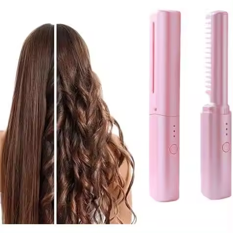 Mini plancha de pelo, 2025 nueva, 3 ajustes de temperatura, peine alisador eléctrico, cepillo para el pelo con calefacción, cepillo alisador de pelo para viajes (rosa) - 1