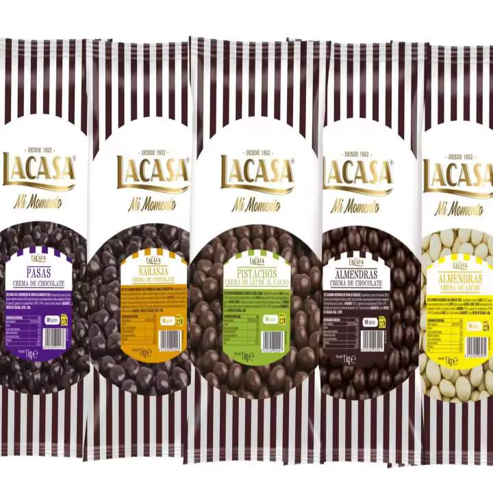 Lacasa pack 5kg deliciosas bolas de frutos secos con chocolate: Pasas de Corinto Negro,Almendra Negro,Almendra Blanco, naranja Negro,Pistachos Leche - 1