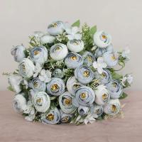 1 Bouquet De Flores Artificiales Azul Peonía Y Rosa Para Decoración De Bodas Y Salón De Estilo Otoño Material Seda - details 5