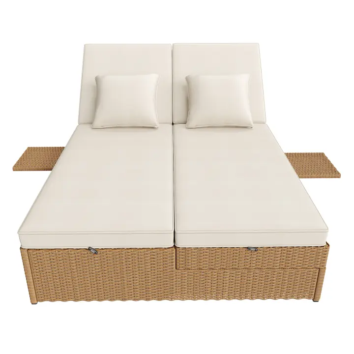 Chaise longue de Jardín Para dos personas, chaise longue de exterior de ratán, sofá de ratán, se puede utilizar Como Mueble de Jardín de exterior, adecuado para salones, balcones y Jardines, resistente a la intemperie, plegable, con los codos - 1