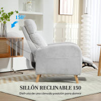 HOMCOM Sillón Relax Reclinable Manual Sillón Relax Tapizado en Lino Sintético con Reposapiés y Bolsillo Lateral Carga 120 kg Sillón Reclinable para Dormitorio Oficina Gris Claro - details 3