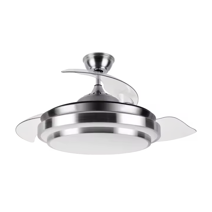 VENTILADOR DE TECHO IBE 72W con luz Fabrilamp - Color Niquel, con tres 3 Aspas desplegables, Tecnología LED, Seis 6 Velocidades, Control Remoto, Temporizador. Motor DC. Hogar y Decoración - 1