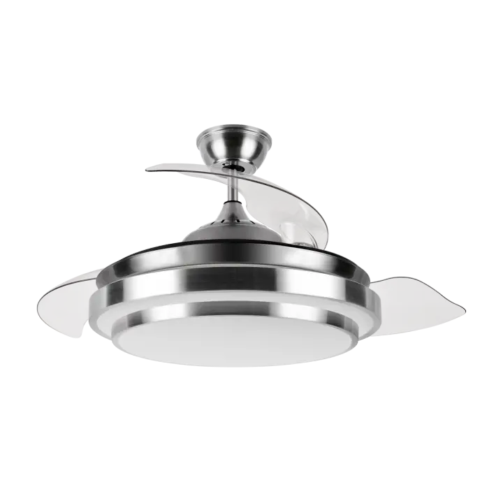 VENTILADOR DE TECHO IBE 72W con luz Fabrilamp - Color Niquel, con tres 3 Aspas desplegables, Tecnología LED, Seis 6 Velocidades, Control Remoto, Temporizador. Motor DC. Hogar y Decoración - 1
