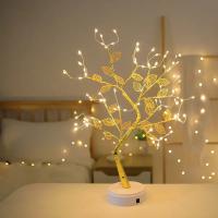 Luz De Noche De Hoja Dorada Con Cable De Cobre Táctil LED Árbol De Navidad Decorativo Con Caja De Batería Y USB Para Decoración De Navidad - details 2