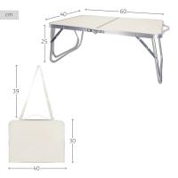 Mesa baja plegable camping, color crema, 60x40x25 cm, patas y tablero plegables, máx. 20 kg, aluminio y madera MDF, antideslizante, antivuelco, plegado compacto, mesa portátil, resistente y duradera, cierre de seguridad, asa de hombro y de mano - details 0