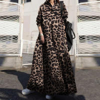 Vestido Largo De Leopardo ZANZEA Para Mujer Otoño Elegante Casual Manga Larga Cuello En V a Line Suave Trabajo Vestido De Fiesta - details 3
