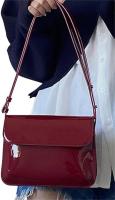 Bolso de mano retro de Charol para Mujer, Pequeño Bolso Cuadrada con solapa, bajo el brazo Cruzado Bolso, Bolso de Mano para Mujer, color Negro - details 3