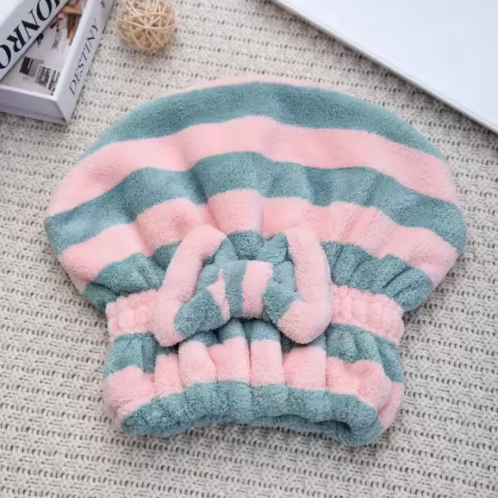 1pc Toalla Para Secado Rápido De Pelo Con Patrón Rayado Gorro Para Ducha Accesorios De Baño Absorbentes Para Mujeres - 1