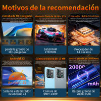 2025 Nueva Tablet Android 13,0 de Red 10,1 pulgadas 16GB Ram 1TB ROM 5MP 1 4 20000MAH 5G WiFi - details 1