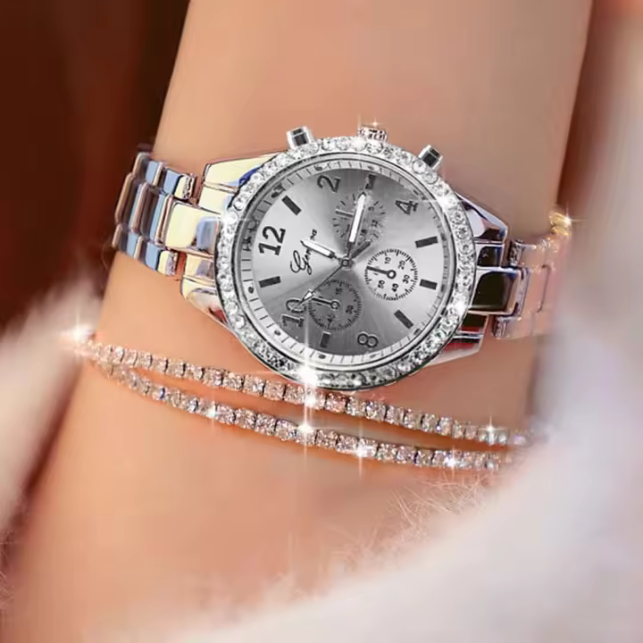 Reloj De Pulsera De Cuarzo Para Mujer Reloj De Moda Con Diamantes Cristal Oro Plata Reloj De Mano Oculta Estilo Casual - 1