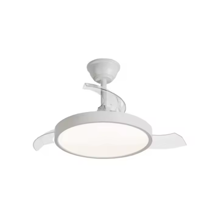 NARVI Ventilador de techo de METAL en Color Blanco o Blanco+Madera Haya, Tamaño Ø40 cm, 3 Palas retráctiles, Motor DC, LED 45W x2, Regulable en intensidad y color. Con Memoria y Mando. Ref. ELBA 2040-40 - 1
