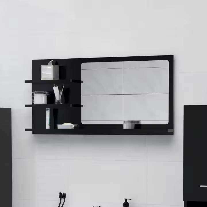 vidaXL Espejo de baño madera contrachapada 90x10,5x45 cm en color Negro/Roble artisan/Roble Sonoma y más | decorativo de pared para baño dormitorio recibidor moderno - 1