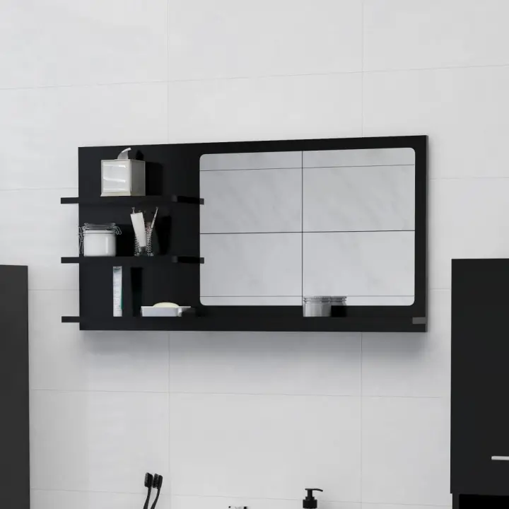 vidaXL Espejo de baño madera contrachapada 90x10,5x45 cm en color Negro/Roble artisan/Roble Sonoma y más | decorativo de pared para baño dormitorio recibidor moderno - 1