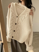 Chaqueta De Suéter De Punto Para Mujer Estilo Coreano Grueso Otoño Invierno Casual Manga Larga Suelta Color Sólido Para Females - details 5