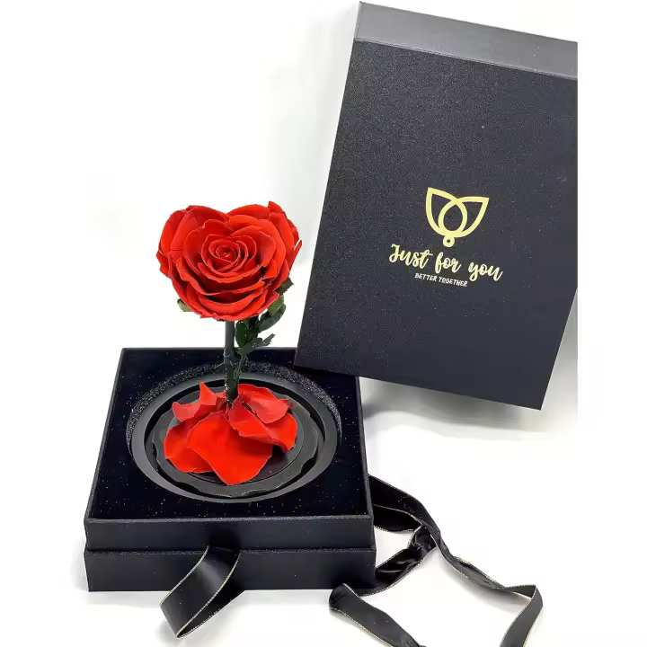 Rosa Bella y Bestia en Forma de Corazón - Rosa Eterna en Caja Regalo 28cm - Regalo de Amor con Tarjeta Dedicatoria - Rosa Elegante de SUPERMOLON - 1