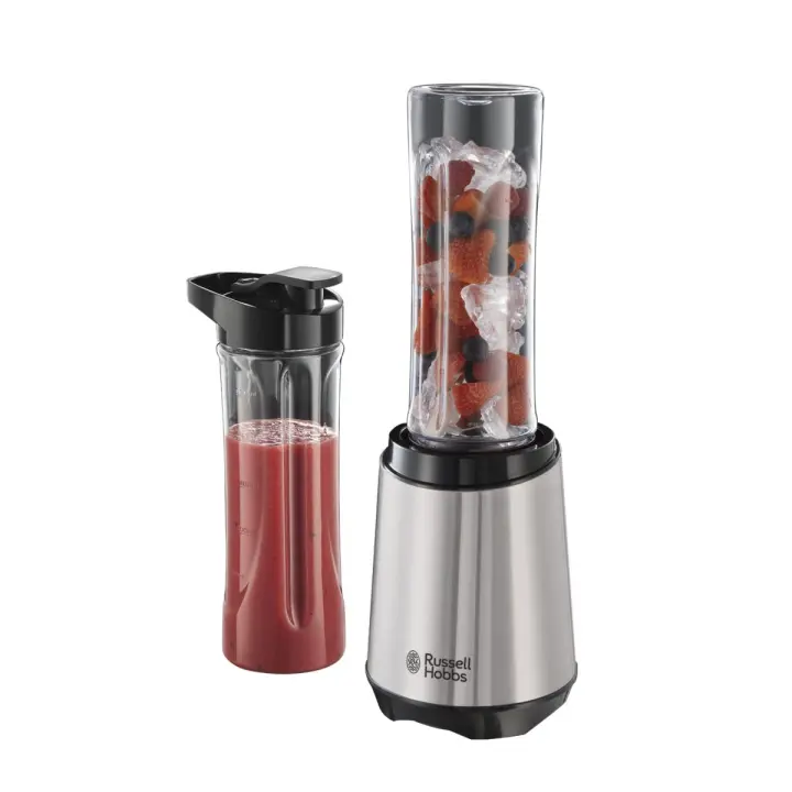 Russell Hobbs Batidora De Vaso Individual Mix & Go 23470-56 | 2 Vasos De 600 ml, Sin BPA, Pies Antideslizantes, Acero Inoxidable, Ideal Para Zumos Y Batidos. Color Negro y Plata. - 1