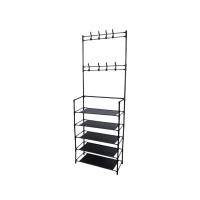 Zapatero de 5 pisos con colgadores 2 en 1, estantería fácil instalación estructura metal medidas 173 x 60 x 26 cm color blanco y negro mueble de recibidor - details 5