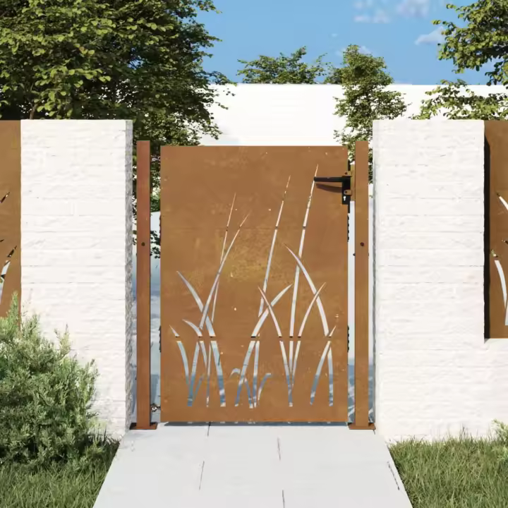 vidaXL Puerta de jardín acero corten diseño hierba 105x155 cm - 1