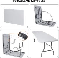 STARLEY-Mesa plegable portátil de plástico para interiores y exteriores,mesa plegable al aire libre, picnic, fiesta, campamento,mesa rectangular multiusos con asa,color blanco,180 x 69 x H 74 cm - details 2