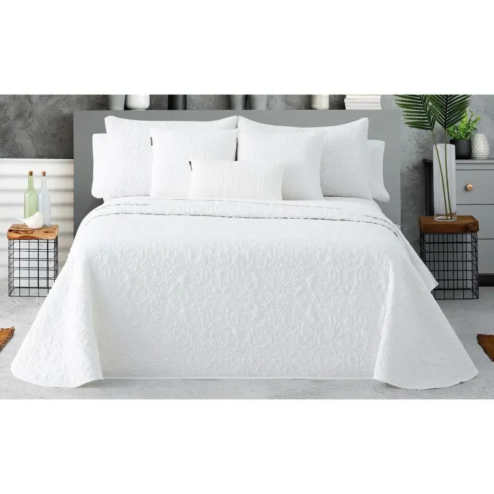 Manterol Outlet - Colcha bouti valkoinen dibujo en relieve color blanco con fundas de cojín. Cubrecama ideal para primavera, verano y entretiempo. Colcha fina, extra suave y ligera. - 1