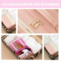 Estuche De Maquillaje Grande Con Espejo Y LED Estuche Cosmético Impermeable De Alta Capacidad Con Patrón De Diamante Y Lentejuelas - details 1
