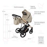 Carrito Torres Beige 2 piezas de AdaBaby, Bolso, cobertura de lluvia, mosquitera, botellero y cubrepiés incluidos en el precio, Tejidos de ecopiel - details 1