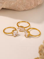 Encanto Anillo de circonia brillante de lujo para mujer, anillo de dedo de promesa de pareja chapado en oro de acero inoxidable 316, regalo de joyería con abalorio de boda,anillos de circón para mujer, regalo de joyería de boda para parejas - details 11