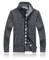 Chaqueta De Lana Gruesa Para Hombre Otoño Invierno Azul Claro Manga Larga Cierre Completo Cardigan De Fleece Talla Grande Ropa Casual - details 3