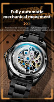 Reloj Mecánico Automático Para Hombre OUPINKE 3196 Acero Inoxidable Negro Luminoso Y Resistente Al Agua De 50M Con Esfera Skeleton Y Correa De Acero Inoxidable - details 8
