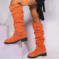 Botas De Rodilla Altas Cómodas Y Elegantes Con Diseño Redondo Y Hebilla Cierre Fácil Para Mujer Estilizada Con Forro De Peluche Material De La Parte Superior De Terciopelo Suave Para Uso Casual - details 24