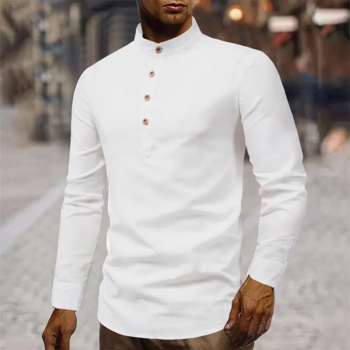 Camisa Casual Para Hombre De Color Sólido Con Cuello En Punta Y Botones Manga Larga Primavera Otoño Ropa De Hombre - 1