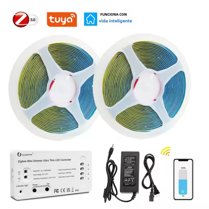 Tira De Luz LED COB Zigbee 12V Flexible Y Dimmable 5m 10m 3000K 4000K 6500K Calor Blanco Para Decoración De Habitaciones Compatible Con Alexa Asistente Doméstico - 1