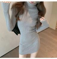 EVNISI Vestido Bodycon De Térmica Para Mujer Otoño Invierno Cuello Alto Manga Larga Suéter Sólido Oficina Regular Talla Slim Longitud Rodilla - details 12
