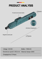 Mini Destornillador Eléctrico Inalámbrico Recargable USB 3.6V 200r/Min Herramienta De Reparación Para El Hogar Con Torque Máximo De 2N/M Peso 145g - details 9