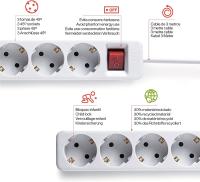 Regleta ecosockets 3 `4` 5tomas  Enchufes con Interruptor de encendido 1.5Metro- 3 Metros  Hasta 3680W  Protección Infantil  Orientación tomas a 45o  Evita consumos fantasma  Blanco - details 0