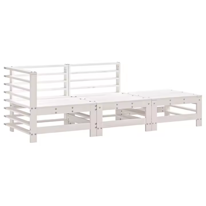 Juego de muebles de Jardín 3 pzas Madera maciza de Pino Blanco - 1