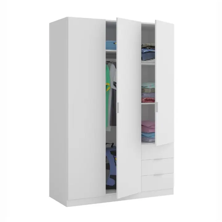 Meimon Armario de 3 puertas y 3 cajones con barra de colgar de aluminio extraíble, guías correderas metálicas para cajones, bisagras y soportes metálicos, tacos ABS antirruido, estantes regulables, acabado en tablero melaminizado tipo E1 - 1