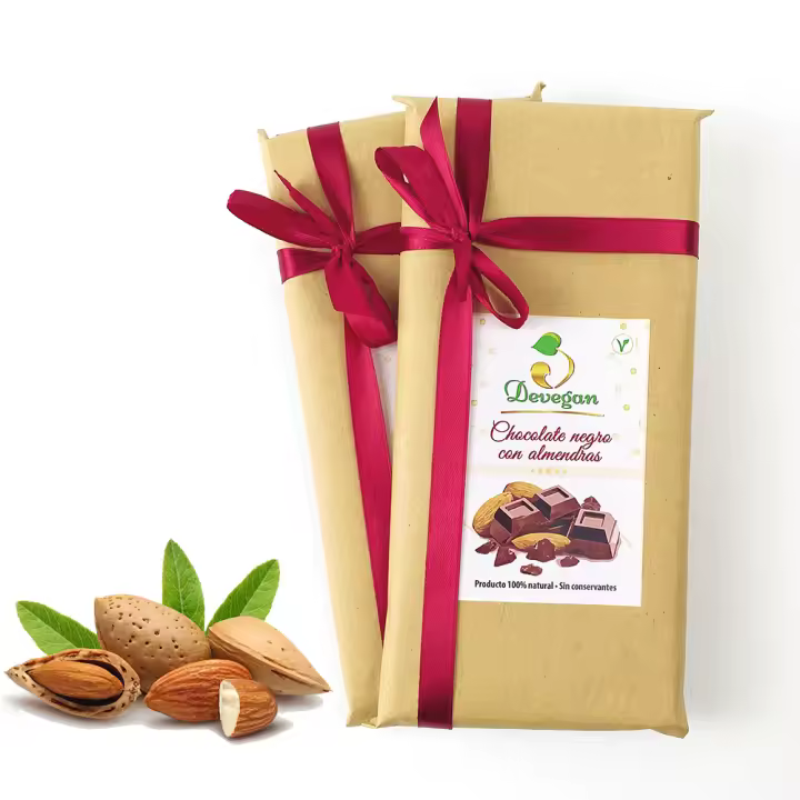 Chocolate Negro con Almendras. 100% natural. 200 Gr. Pack dos tabletas - 1