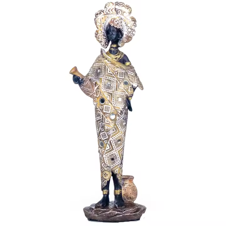 CAPRILO REGALOS & DECORACIÓN Figura Decorativa Multicolor de Resina "Mujer Africana con Jarrones" Adornos y Esculturas. Regalos Originales. Decoración Hogar. 11,50 x 6,50 x 32,50 cm - 1