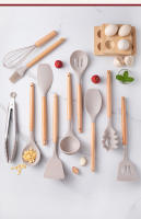 Juego De Utensilios De Cocina De Silicona 12 Piezas Color Khaki Con Mango De Madera Seguros Para Cocinar Herramientas De Cocina No Pegajosas - details 3