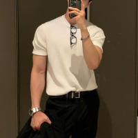 Camiseta De Verano Para Hombre Lujo Ligero Suéter De Lana Estilo Coreano Cuello Redondo Manga Larga Color Sólido Suave Básico Popular - details 9