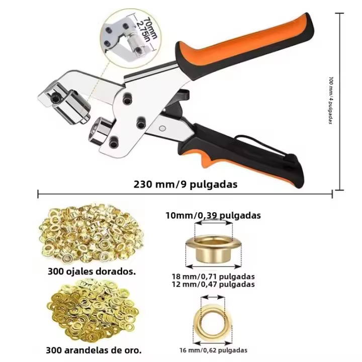 Kit De Herramientas Para Grommets Máquina De Grommets Herramienta De Presión De Grommets Para Tarp Tela Cuero Zapatos Jardín Kit De Ojolet Mano Herramientas Multifuncionales De Acero Inoxidable - 1