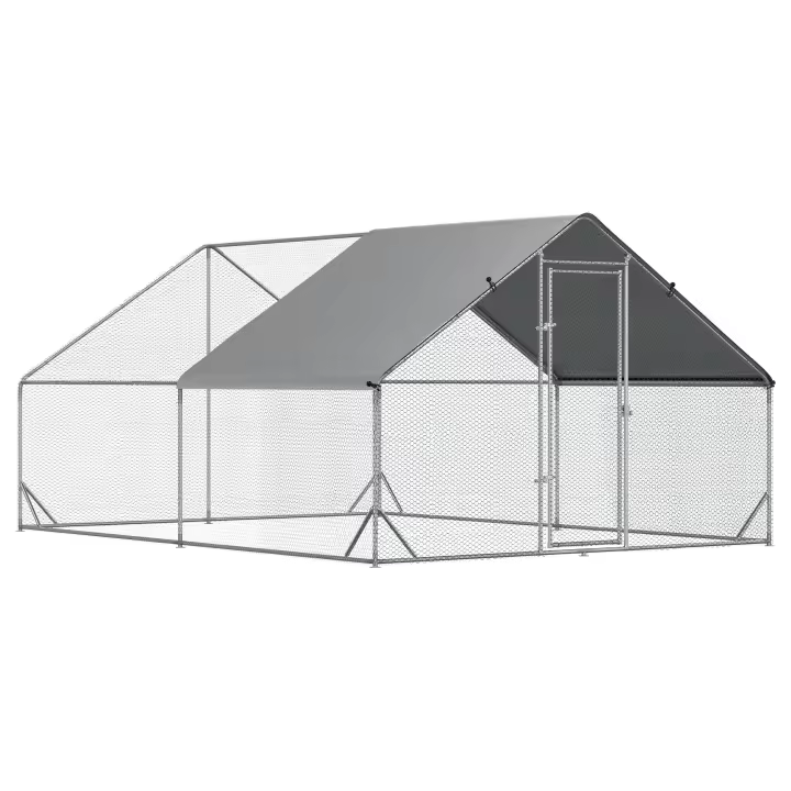 PawHut Gallinero de Exterior Grande Jaula Cercado de Acero Galvanizado con Techo de PE y Cerradura para Conejos Aves de Corral Plata - 1